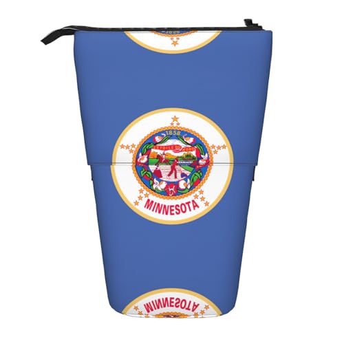 Minnesota Staatsflagge, stehendes Teleskop-Federmäppchen, Oxford-Stoff, tragbar, für Jungen, Mädchen, Teenager, Studenten, Büro, Schwarz , Einheitsgröße von CHAbu
