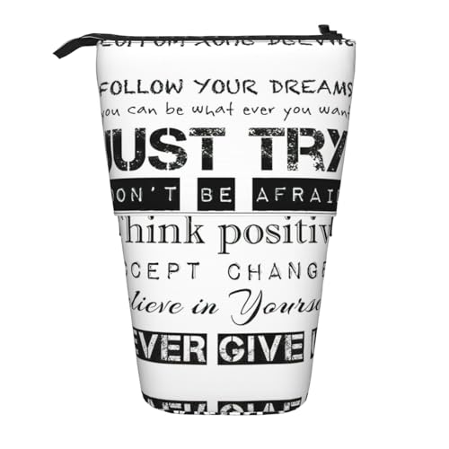 Never Give Up Stehende Teleskop-Bleistifttasche, Oxford-Stoff, tragbar, für Jungen, Mädchen, Teenager, Studenten, Büro, Schwarz , Einheitsgröße von CHAbu
