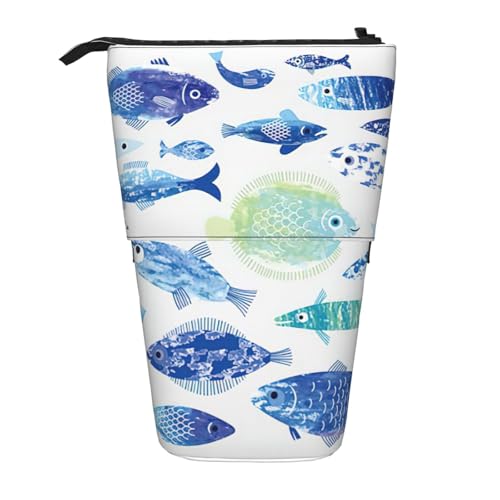 Ocean Life Stehendes Teleskop-Federmäppchen, Oxford-Stoff, tragbar, für Jungen, Mädchen, Teenager, Studenten, Büro, Schwarz , Einheitsgröße von CHAbu