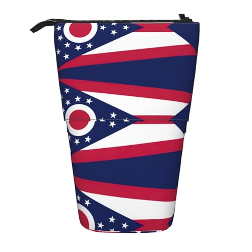 Ohio Staatsflagge, stehendes Teleskop-Federmäppchen, Oxford-Stoff, tragbar, für Jungen, Mädchen, Teenager, Studenten, Büro, Schwarz , Einheitsgröße von CHAbu