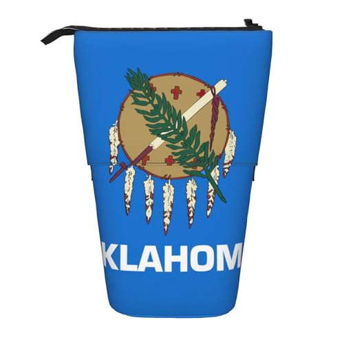 Oklahoma Staatsflagge, stehendes Teleskop-Federmäppchen, Oxford-Stoff, tragbar, für Jungen, Mädchen, Teenager, Studenten, Büro, Schwarz , Einheitsgröße von CHAbu