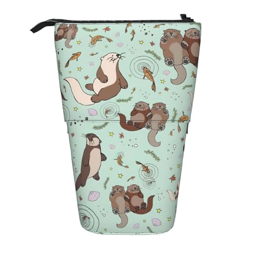 Otters Stehendes Teleskop-Federmäppchen, Oxford-Stoff, tragbar, für Jungen, Mädchen, Teenager, Studenten, Büro, Schwarz , Einheitsgröße von CHAbu