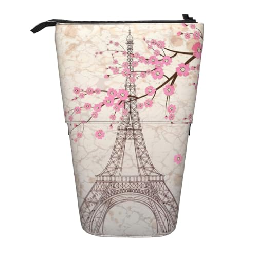 Paris Eiffelturm Blumen blühendes stehendes Teleskop-Federmäppchen aus Oxford-Stoff, tragbar, für Jungen, Mädchen, Teenager, Studenten, Büro, Schwarz , Einheitsgröße von CHAbu