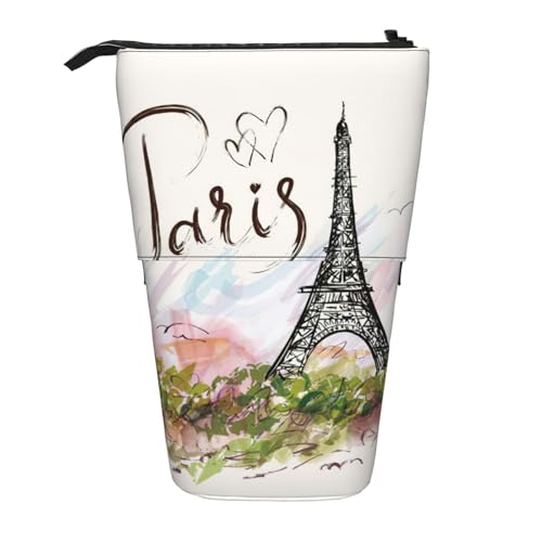Paris Eiffelturm Stehendes Teleskop-Federmäppchen aus Oxford-Stoff, tragbar, für Jungen, Mädchen, Teenager, Studenten, Büro, Schwarz , Einheitsgröße von CHAbu