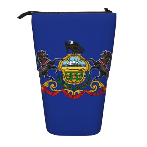 Pennsylvania Staatsflagge, stehendes Teleskop-Federmäppchen, Oxford-Stoff, tragbar, für Jungen, Mädchen, Teenager, Studenten, Büro, Schwarz , Einheitsgröße von CHAbu