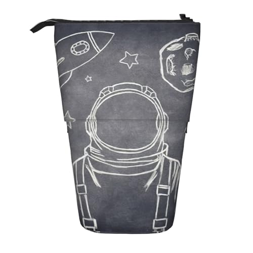Planeten und Astronauten Galaxie Stehende Teleskop-Bleistifttasche Oxford-Stofftasche tragbar für Jungen Mädchen Teenager Studenten Büro, Schwarz , Einheitsgröße von CHAbu