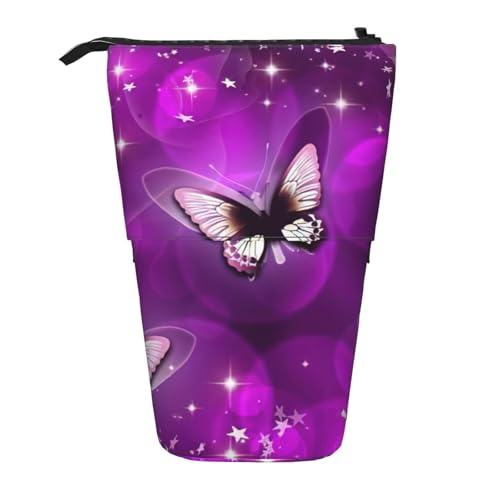 Purple Butterfly.11 Stehendes Teleskop-Federmäppchen, Oxford-Stoff, tragbar, für Jungen, Mädchen, Teenager, Studenten, Büro, Schwarz , Einheitsgröße von CHAbu