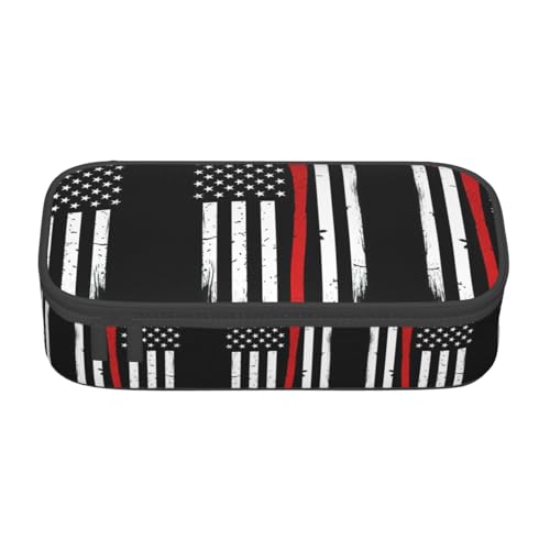 Red Line Feuerwehrmann USA Flagge Große Kapazität Federmäppchen Schreibwaren Aufbewahrungstasche mit Reißverschluss Jungen Mädchen Studenten Schule, Schwarz , Einheitsgröße, Koffer von CHAbu