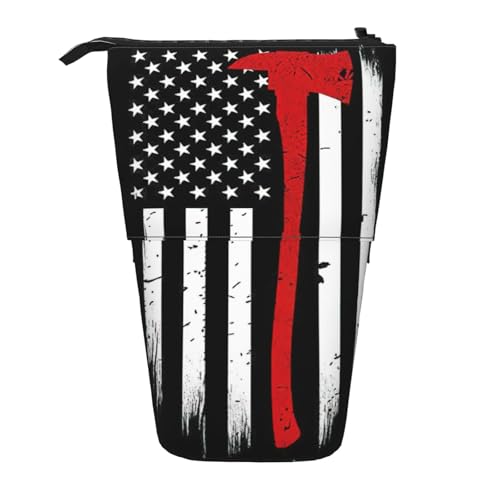 Red Line Feuerwehrmann USA Flagge Stehende Teleskop-Bleistifttasche Oxford-Tuch Tasche tragbar für Jungen Mädchen Teenager Studenten Büro, Schwarz , Einheitsgröße von CHAbu