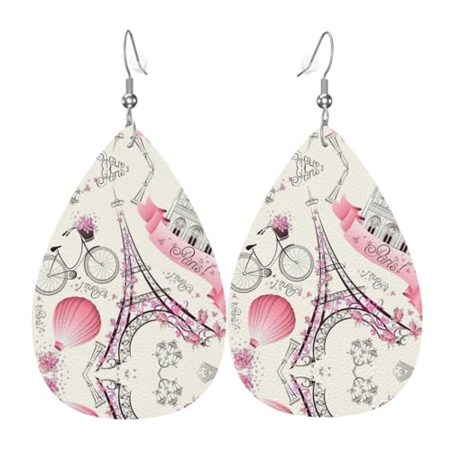 Romantischer Paris Eiffelturm Fahrrad Leder Ohrring für Frauen Tropfenform baumeln bedruckt Mode-Accessoires Alltag Party, Einheitsgröße, Leder Romantischer Paris Eiffelturm Fahrrad Leder Ohrring für Frauen Tropfenform baumeln bedruckt Mode-Accessoires Alltag Party, Einheitsgröße, Leder von CHAbu