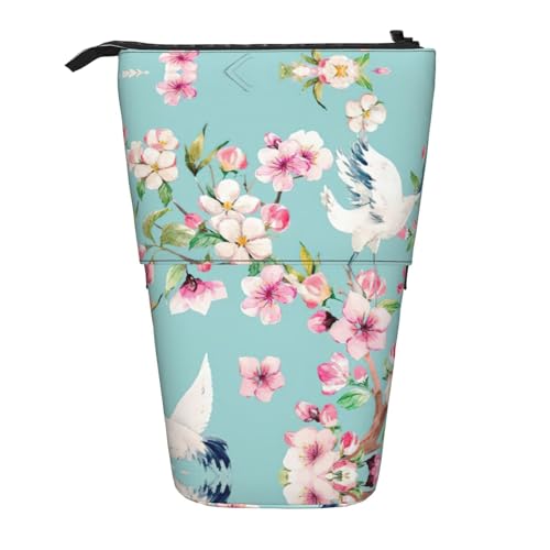 Rote Köpfe Kraniche Stehende Teleskop-Bleistifttasche aus Oxford-Stoff, tragbar, für Jungen, Mädchen, Teenager, Studenten, Büro, Schwarz , Einheitsgröße von CHAbu