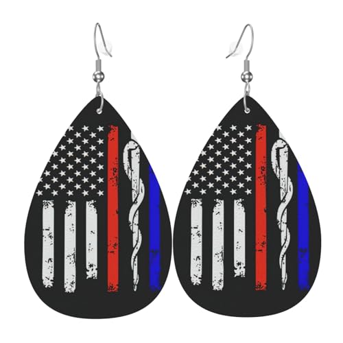Rote Streifen Feuerwehrmann USA Flagge Leder Ohrring für Frauen Tropfenform baumeln bedruckt Mode-Accessoires Alltag Party, Einheitsgröße, Leder Rote Streifen Feuerwehrmann USA Flagge Leder Ohrring für Frauen Tropfenform baumeln bedruckt Mode-Accessoires Alltag Party, Einheitsgröße, Leder von CHAbu