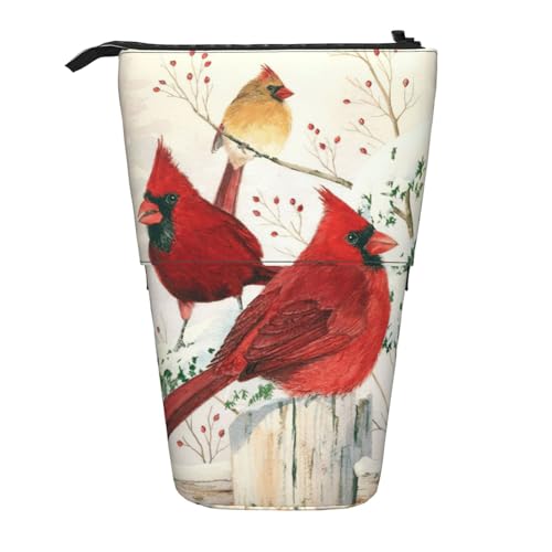 Rote Vögel Stehende Teleskop-Bleistifttasche aus Oxford-Stoff, tragbar, für Jungen, Mädchen, Teenager, Studenten, Büro, Schwarz , Einheitsgröße von CHAbu