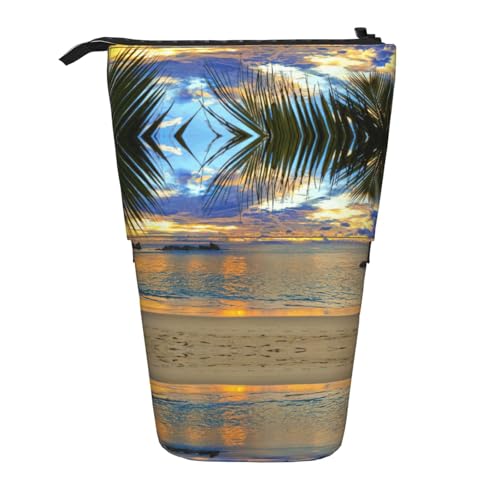 Rumbling Ocean Palmen Stehendes Teleskop-Federmäppchen aus Oxford-Stoff, tragbar, für Jungen, Mädchen, Teenager, Studenten, Büro, Schwarz , Einheitsgröße von CHAbu