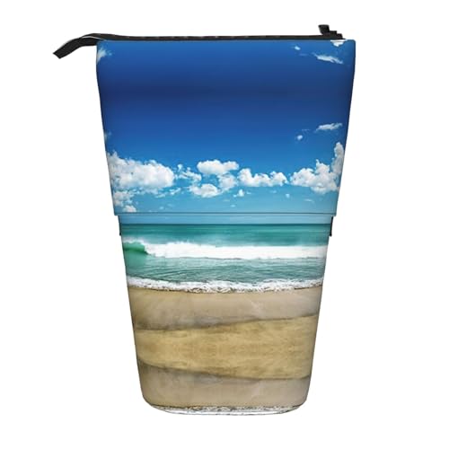 Sandy Beach Stehendes Teleskop-Federmäppchen, Oxford-Stoff, tragbar, für Jungen, Mädchen, Teenager, Studenten, Büro, Schwarz , Einheitsgröße von CHAbu