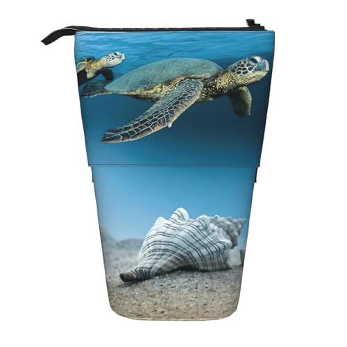 Sea Conch Shell Seestern Schildkröte Stehende Teleskop-Bleistifttasche Oxford Tuch Tasche Tragbar für Jungen Mädchen Teenager Studenten Büro, Schwarz , Einheitsgröße von CHAbu