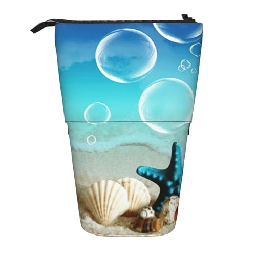 Seestern Muschel Stehendes Teleskop-Federmäppchen aus Oxford-Stoff, tragbar, für Jungen, Mädchen, Teenager, Studenten, Büro, Schwarz , Einheitsgröße von CHAbu