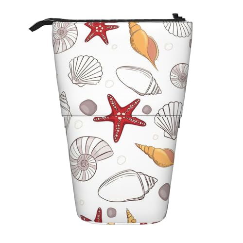 Shell Seestern Stehende Teleskop-Bleistifttasche aus Oxford-Stoff, tragbar, für Jungen, Mädchen, Teenager, Studenten, Büro, Schwarz , Einheitsgröße von CHAbu