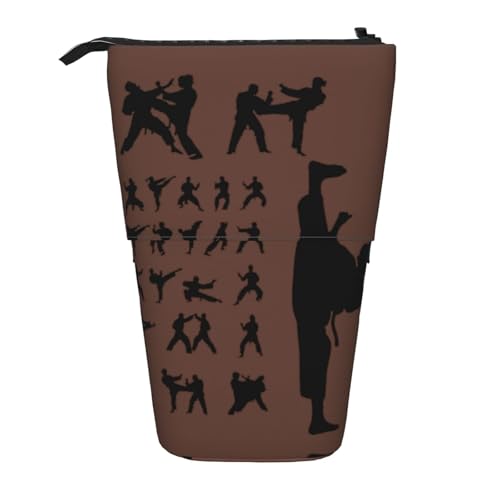 Silhouettes of Martial Arts Stehendes Teleskop-Federmäppchen, Oxford-Stoff, tragbar, für Jungen, Mädchen, Teenager, Studenten, Büro, Schwarz , Einheitsgröße von CHAbu