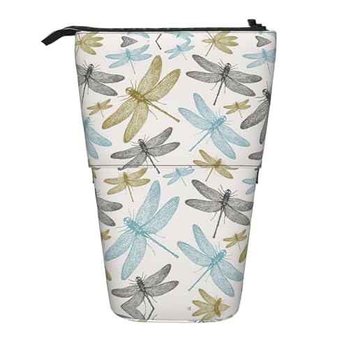 Simple Libelle Stehende Teleskop-Bleistifttasche aus Oxford-Stoff, tragbar, für Jungen, Mädchen, Teenager, Studenten, Büro, Schwarz , Einheitsgröße von CHAbu