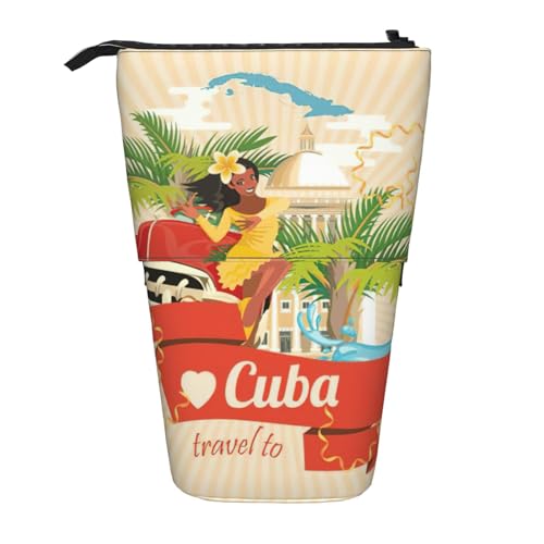 Smiling Lady On Classic Car Palms Standing Telescopic Pencil Bag Oxford Cloth Bag Portable for Boys Girls Teens Students Office, Schwarz , Einheitsgröße von CHAbu