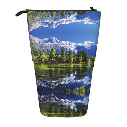 Snowy Mountains Stehendes Teleskop-Federmäppchen aus Oxford-Stoff, tragbar, für Jungen, Mädchen, Teenager, Studenten, Büro, Schwarz , Einheitsgröße von CHAbu