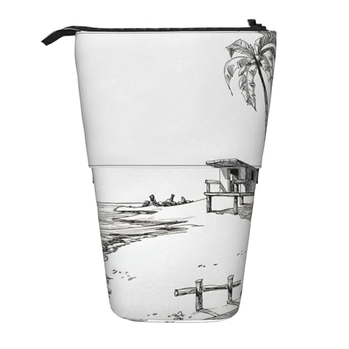 Sommerstrand mit Palmen, Stehendes Teleskop-Federmäppchen, Oxford-Stoff, tragbar, für Jungen, Mädchen, Teenager, Studenten, Büro, Schwarz , Einheitsgröße von CHAbu