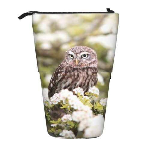 Stehende Teleskop-Federtasche mit Eule und Blume, Oxford-Stoff, tragbar, für Jungen, Mädchen, Teenager, Studenten, Büro, Schwarz , Einheitsgröße von CHAbu