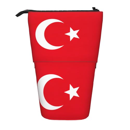 Stehendes Teleskop-Federmäppchen mit Flagge der Türkei, Oxford-Stoff, tragbar, für Jungen, Mädchen, Teenager, Studenten, Büro, Schwarz , Einheitsgröße von CHAbu