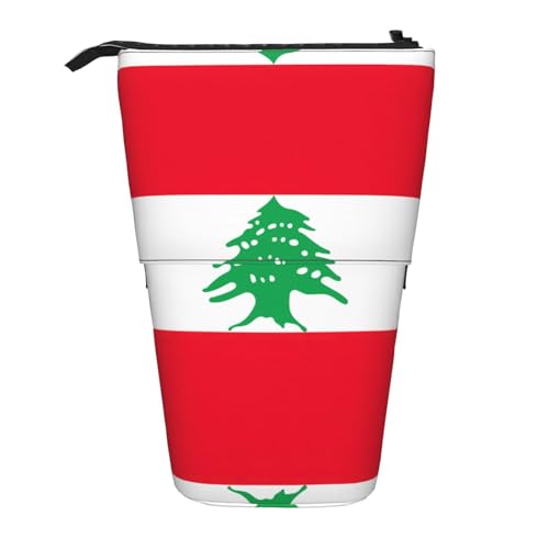 Stehendes Teleskop-Federmäppchen mit Flagge des Libanon, Oxford-Stoff, tragbar, für Jungen, Mädchen, Teenager, Studenten, Büro, Schwarz , Einheitsgröße von CHAbu