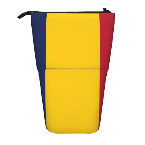 Stehendes Teleskop-Federmäppchen mit Flagge des Tschads, Oxford-Stoff, tragbar, für Jungen, Mädchen, Teenager, Studenten, Büro, Schwarz , Einheitsgröße von CHAbu