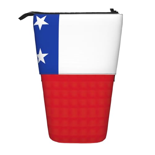 Stehendes Teleskop-Federmäppchen mit Flagge von Chile, Oxford-Stoff, tragbar, für Jungen, Mädchen, Teenager, Studenten, Büro, Schwarz , Einheitsgröße von CHAbu