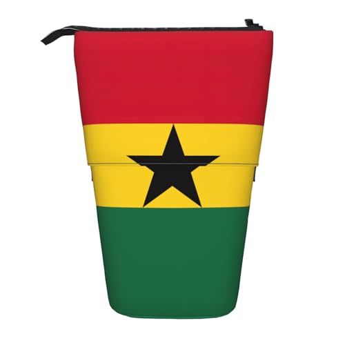 Stehendes Teleskop-Federmäppchen mit Flagge von Ghana, Oxford-Stoff, tragbar, für Jungen, Mädchen, Teenager, Studenten, Büro, Schwarz , Einheitsgröße von CHAbu