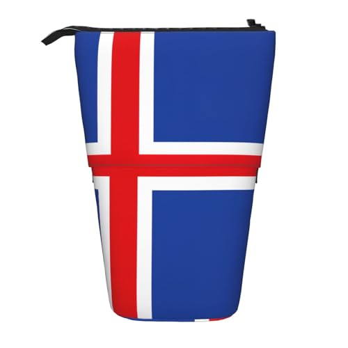 Stehendes Teleskop-Federmäppchen mit Flagge von Island, Oxford-Stoff, tragbar, für Jungen, Mädchen, Teenager, Studenten, Büro, Schwarz , Einheitsgröße von CHAbu
