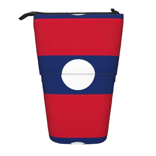 Stehendes Teleskop-Federmäppchen mit Flagge von Laos, Oxford-Stoff, tragbar, für Jungen, Mädchen, Teenager, Studenten, Büro, Schwarz , Einheitsgröße von CHAbu