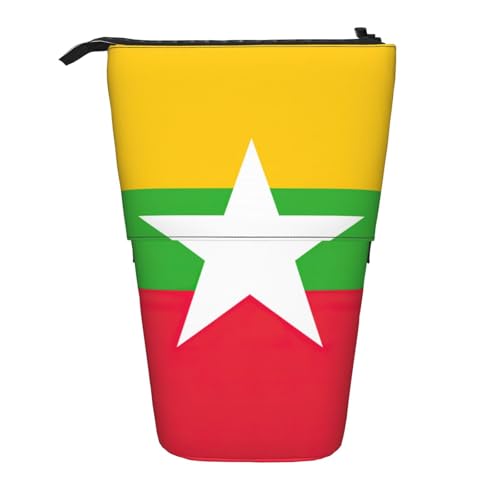 Stehendes Teleskop-Federmäppchen mit Flagge von Myanmar, Oxford-Stoff, tragbar, für Jungen, Mädchen, Teenager, Studenten, Büro, Schwarz , Einheitsgröße von CHAbu