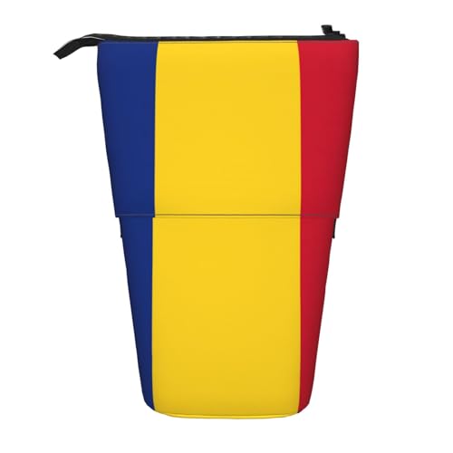Stehendes Teleskop-Federmäppchen mit Flagge von Rumänien, Oxford-Stoff, tragbar, für Jungen, Mädchen, Teenager, Studenten, Büro, Schwarz , Einheitsgröße von CHAbu