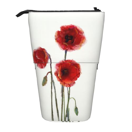 Stehendes Teleskop-Federmäppchen mit Mohnblumen-Motiv, Oxford-Stoff, tragbar, für Jungen, Mädchen, Teenager, Studenten, Büro, Schwarz , Einheitsgröße von CHAbu