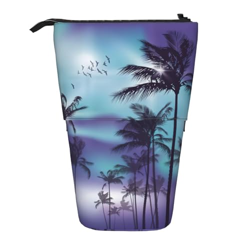 Stehendes Teleskop-Federmäppchen mit Palmen, Oxford-Stoff, tragbar, für Jungen, Mädchen, Teenager, Studenten, Büro, Schwarz , Einheitsgröße von CHAbu