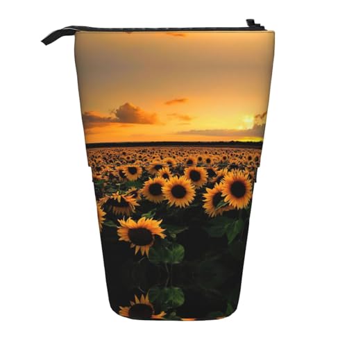 Stehendes Teleskop-Federmäppchen mit Sonnenblume und Sonnenuntergang, Oxford-Stoff, tragbar, für Jungen, Mädchen, Teenager, Studenten, Büro, Schwarz , Einheitsgröße von CHAbu