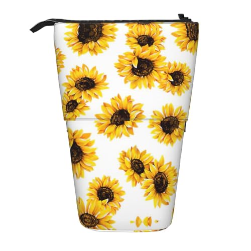 Stehendes Teleskop-Federmäppchen mit Sonnenblumen-Motiv, Oxford-Stoff, tragbar, für Jungen, Mädchen, Teenager, Studenten, Büro, Schwarz , Einheitsgröße von CHAbu