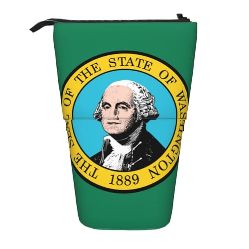 Stehendes Teleskop-Federmäppchen mit Washington-Flagge, Oxford-Stoff, tragbar, für Jungen, Mädchen, Teenager, Studenten, Büro, Schwarz , Einheitsgröße von CHAbu