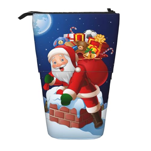 Stehendes Teleskop-Federmäppchen mit Weihnachtsmann, Oxford-Stoff, tragbar, für Jungen, Mädchen, Teenager, Studenten, Büro, Schwarz , Einheitsgröße von CHAbu