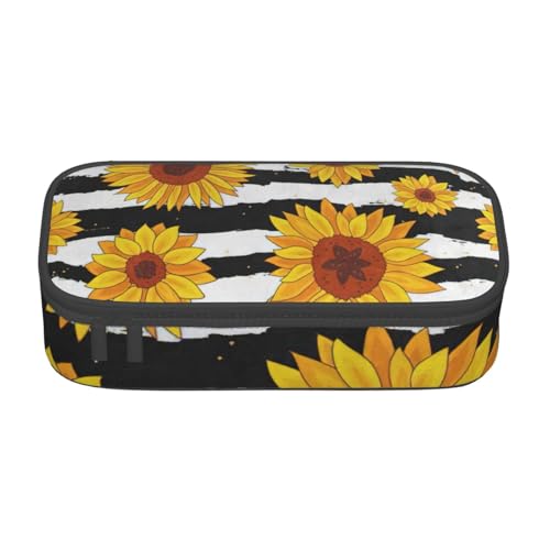 Stilvolle Sonnenblumen-Federmäppchen, großes Fassungsvermögen, Schreibwaren-Aufbewahrungstasche mit Reißverschluss, Jungen, Mädchen, Studenten, Schule, Schwarz , Einheitsgröße, Koffer von CHAbu