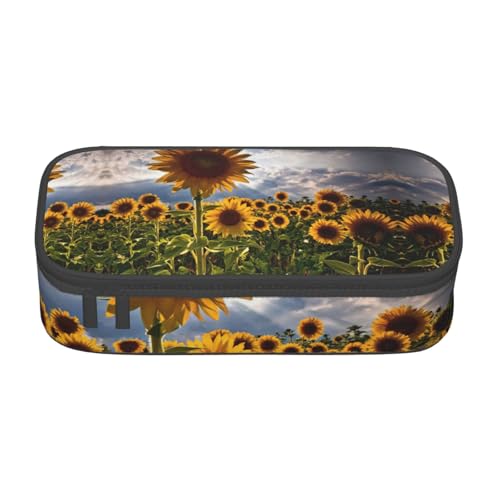 Sunflowers Fields Federmäppchen, großes Fassungsvermögen, Schreibwaren-Aufbewahrungstasche mit Reißverschluss, für Jungen, Mädchen, Studenten, Schule, Schwarz , Einheitsgröße, Koffer von CHAbu