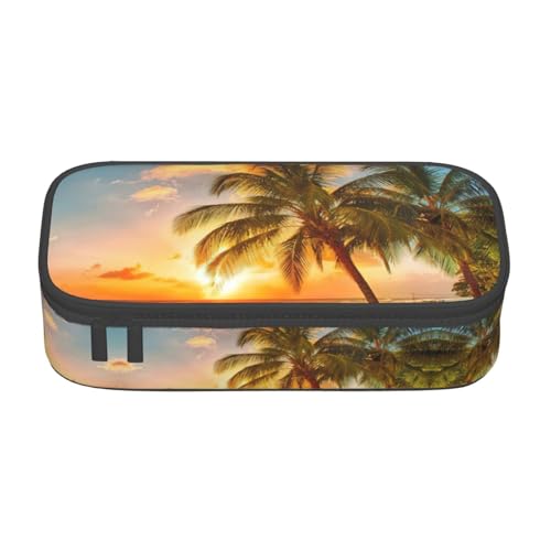 Sunset Hawaiian Palm Tree Waves Large Capacity Pencil Case Stationery Storage Bag with Zipper Boys Girls Students School, Schwarz , Einheitsgröße, Koffer von CHAbu