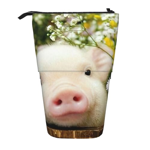 Teleskop-Bleistifttasche mit Blumenmotiv, stehend, Oxford-Stoff, tragbar, für Jungen, Mädchen, Teenager, Studenten, Büro, Schwarz , Einheitsgröße von CHAbu