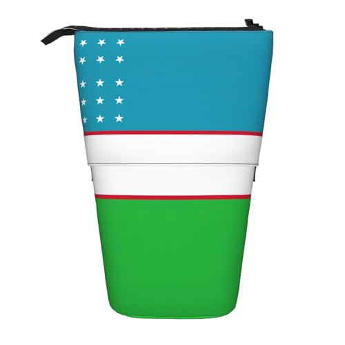 Teleskop-Bleistifttasche mit Flagge der Republik Usbekistan, Stehend, Oxford-Stoff, tragbar, für Jungen, Mädchen, Teenager, Studenten, Büro, Schwarz , Einheitsgröße von CHAbu