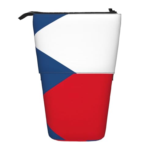 Teleskop-Bleistifttasche mit Flagge der Tschechischen Republik, Oxford-Stoff, tragbar, für Jungen, Mädchen, Teenager, Studenten, Büro, Schwarz , Einheitsgröße von CHAbu