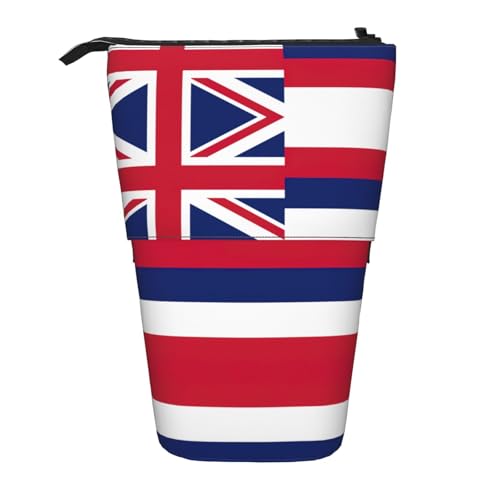 Teleskop-Bleistifttasche mit Hawaii-Flagge, Oxford-Stoff, tragbar, für Jungen, Mädchen, Teenager, Studenten, Büro, Schwarz , Einheitsgröße von CHAbu